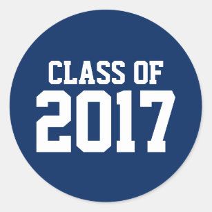 Class of 2017 White Text on Dark Blue Graduation Classic Round Sticker