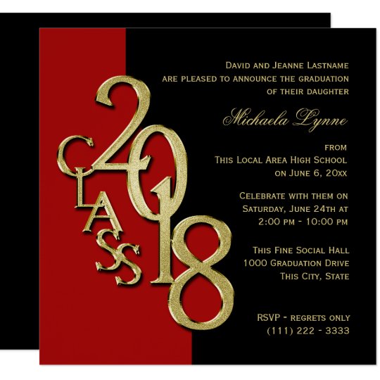 Class of 2018 Elegant Gold and Red Card