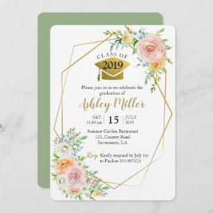 Class of 2018 Floral blush gold Graduation Party Invitation