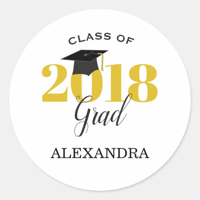 Class of 2018 | Gold and Black Classic Round Sticker (Front)