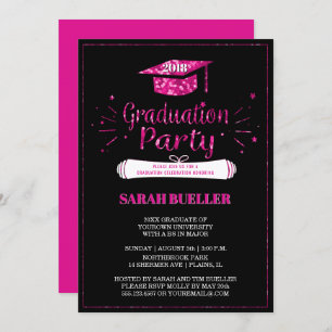 Class of 2018 Grad Cap Pink Graduation Party Invitation