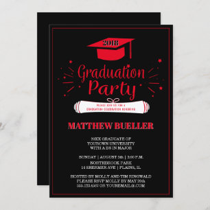 Class of 2018 Grad Cap Red Black Graduation Party Invitation