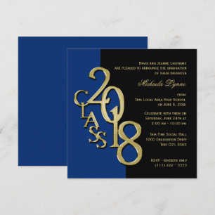 Class of 2018 Grad Midnight Blue and Gold Invitation