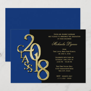 Class of 2018 Grad Midnight Blue and Gold Invitation