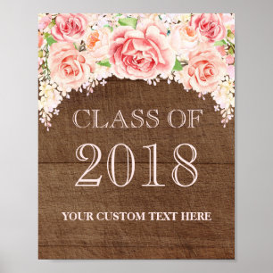 Class of 2018 Grad Pink Watercolor Floral Wood Poster