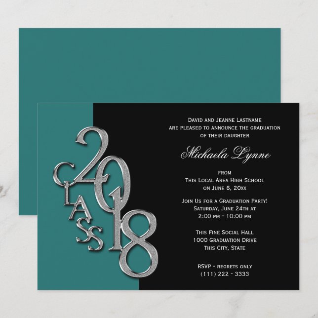 Class of 2018 Grad Silver with Colour Option Invitation (Front/Back)