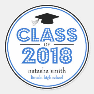 Class Of 2018 Graduation Favour (Blue / Black) Classic Round Sticker