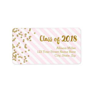 Class of 2018 Graduation Gold Pink Address Labels