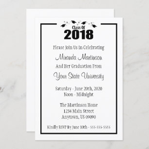 Class Of 2018 Graduation Invitation (Black Caps)
