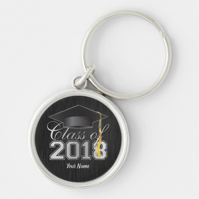 Class of 2018 Graduation Key-Chain (blk & silver) Key Ring (Front)