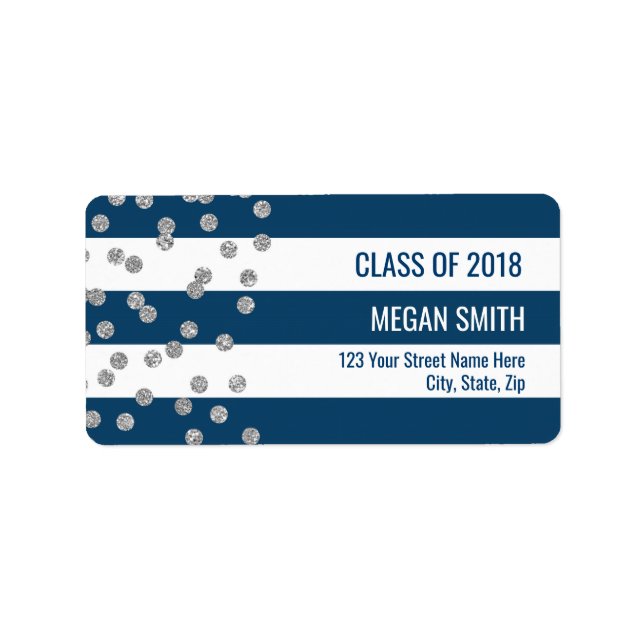 Class of 2018 Graduation Silver Blue Address Label (Front)