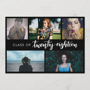 Class Of 2018   Modern Black Graduate Five Photo Invitation