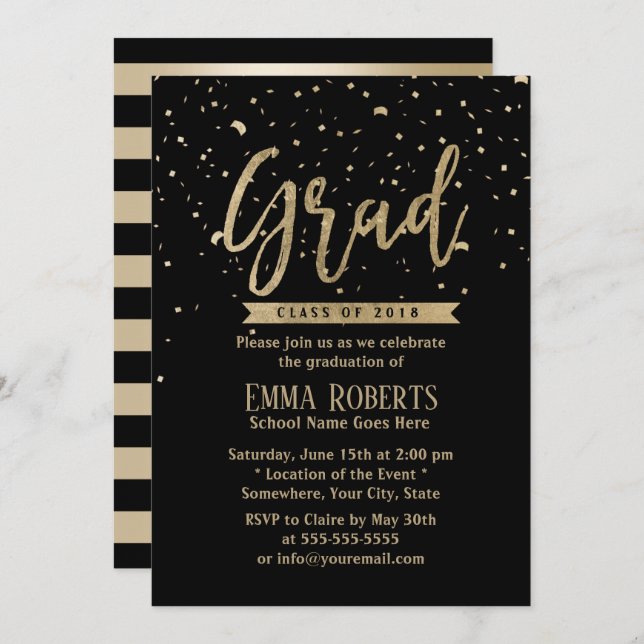 Class of 2018 Modern Gold Confetti Graduation Invitation (Front/Back)
