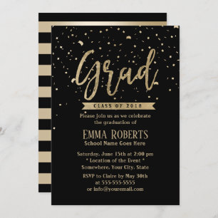 Class of 2018 Modern Gold Confetti Graduation Invitation