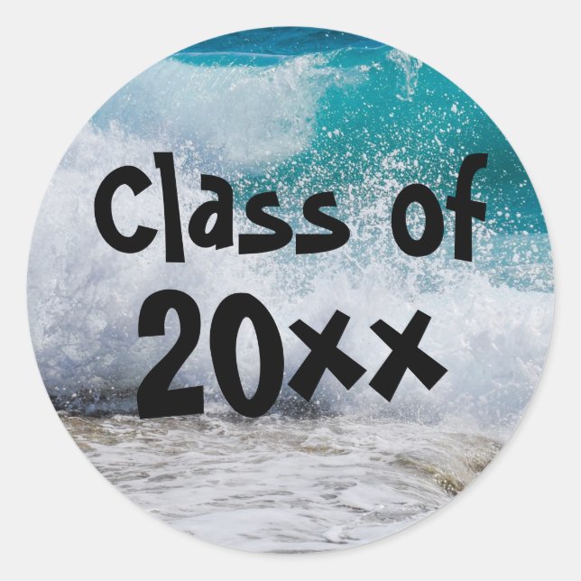 Class of 2018 Ocean Waves Surf Graduation Sticker (Front)