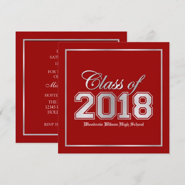 Class of 2018 Premium Red / Silver Graduation Invitation (Front/Back)
