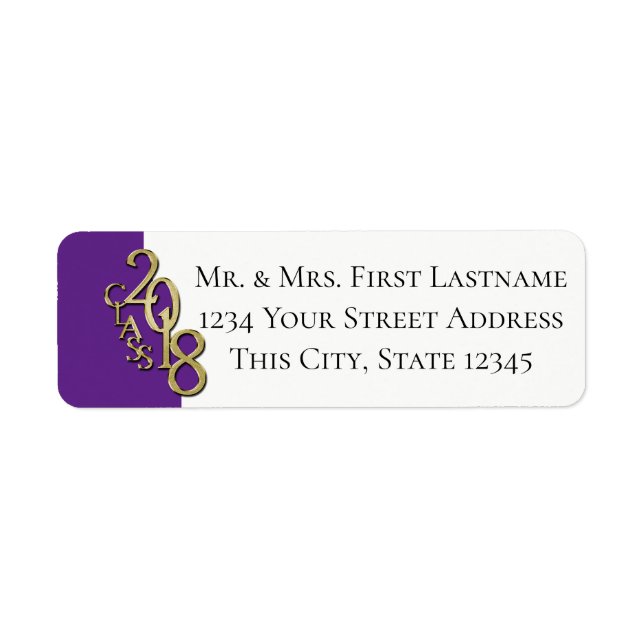 Class of 2018 Purple Gold Graduation Return Address Label (Front)