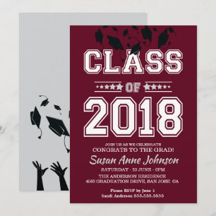 Class of 2018 Silver and Burgundy Grad Party Invitation