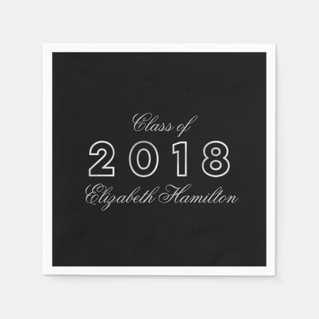 Class of 2018 Silver & Black Elegant Graduation Napkin (Front)