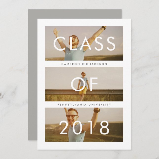 Class of 2018 | Three Photo Graduation Party Invitation (Front/Back)