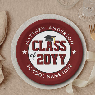 Class of 2019 2021 Burgundy Red Graduation Party Paper Plate