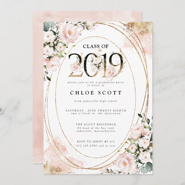 Class of 2019 Blush Pink Gold Graduation Invitation (Front/Back)