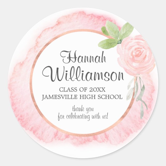 Class of 2019 Blush Pink Rose Floral Graduation Classic Round Sticker (Front)