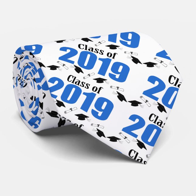 Class Of 2019 Caps And Diplomas (Blue) Tie (Rolled)
