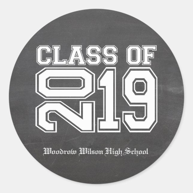 Class of 2019 Chalkboard Varsity Graduation Classic Round Sticker (Front)