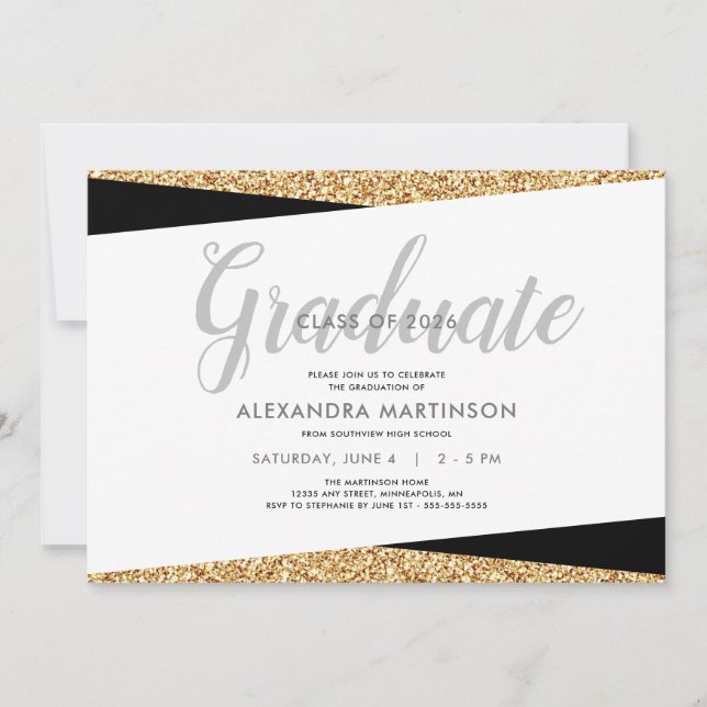 Class of 2019 | Faux Gold Glitter Graduation Invitation (Front)