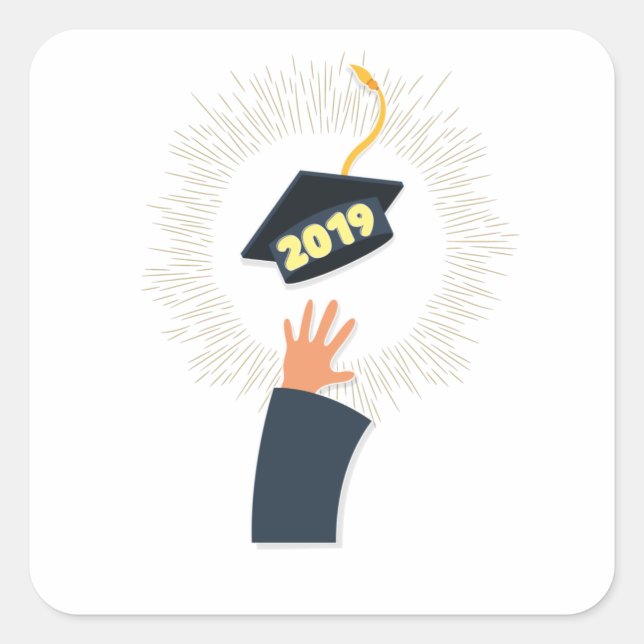 class of 2019 graduation cap, reunion design by square sticker (Front)