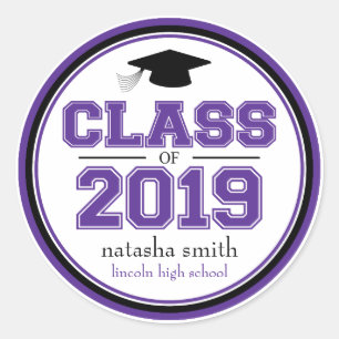 Class Of 2019 Graduation Favour (Purple / Black) Classic Round Sticker