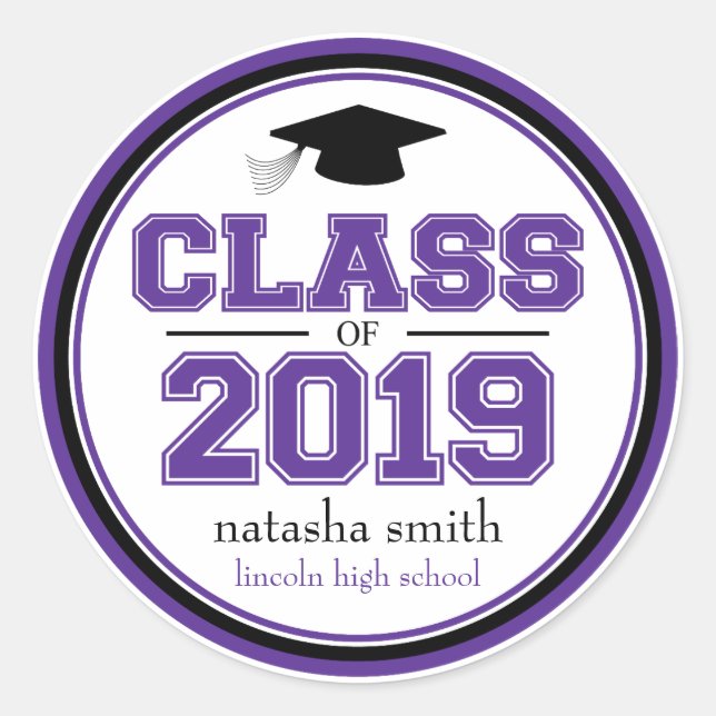Class Of 2019 Graduation Favour (Purple / Black) Classic Round Sticker (Front)