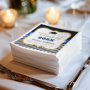 Class of 2019 Graduation Gold Black White Stripes Napkin