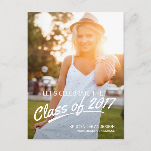 Class of 2019 Graduation Party Brush Script Photo Invitation Postcard (Front)