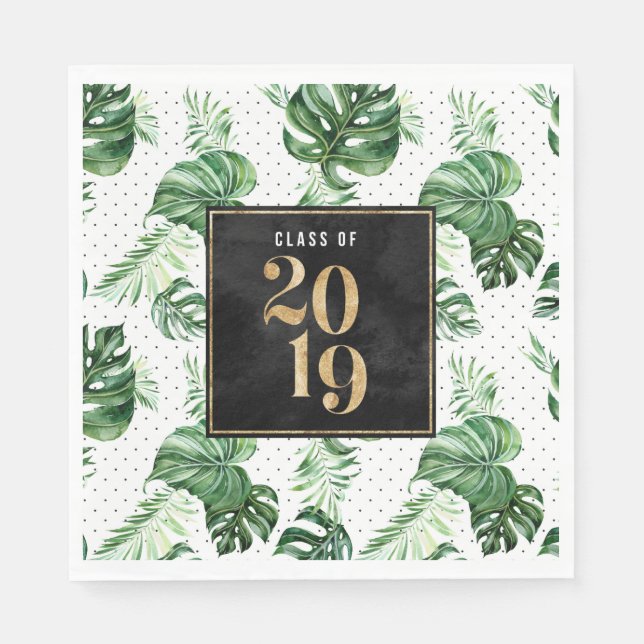Class of 2019 Green Leaf Tropical grad napkin (Front)