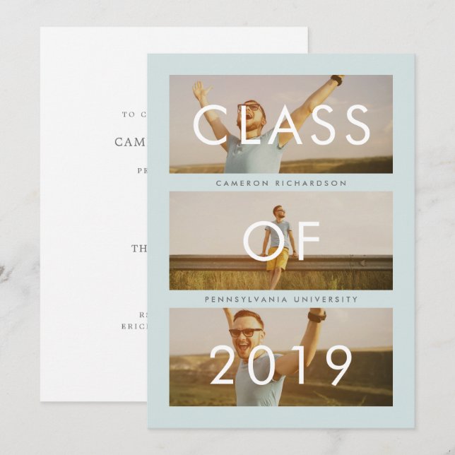 Class of 2019 | Mint Three Photo Graduation Party Invitation (Front/Back)