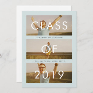 Class of 2019 Mint Three Photo Graduation Party Invitation