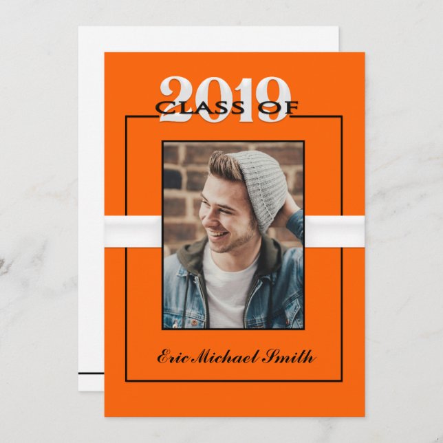 Class of 2019 Orange & Black Graduation Party Invitation (Front/Back)