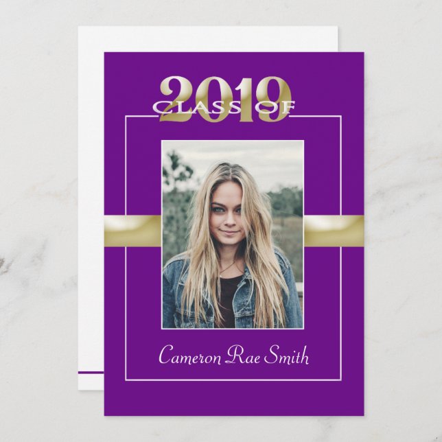 Class of 2019 Purple & Gold Graduation Party Invitation (Front/Back)