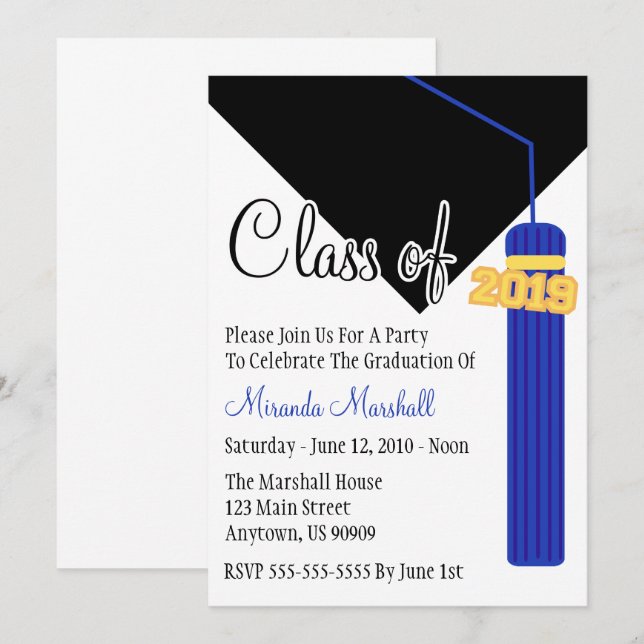 Class Of 2019 Tassel Graduation Invite (Blue) (Front/Back)