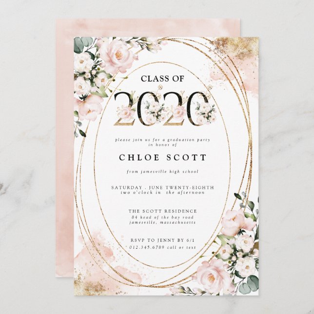 Class of 2020 Blush Pink Gold Graduation Invitation (Front/Back)