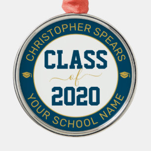 Class of 2020 Elegant Modern Navy Graduate Metal Ornament