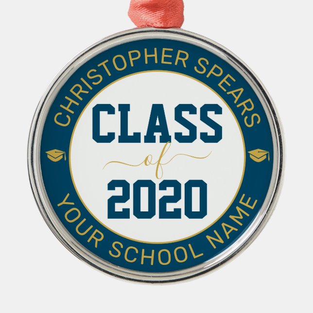 Class of 2020 Elegant Modern Navy Graduate Metal Ornament (Front)