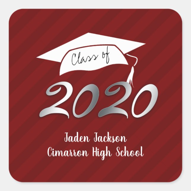 Class of 2020 Faux Foil Wine and Red Square Sticker (Front)