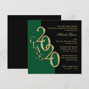 Class of 2020 Grad Green and Gold Invitation