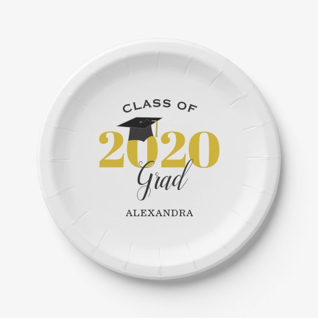 Class of 2020 Grad Simple Gold and Black Paper Plate (Front)