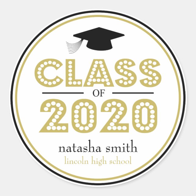 Class Of 2020 Graduation Favour (Gold / Black) Classic Round Sticker (Front)
