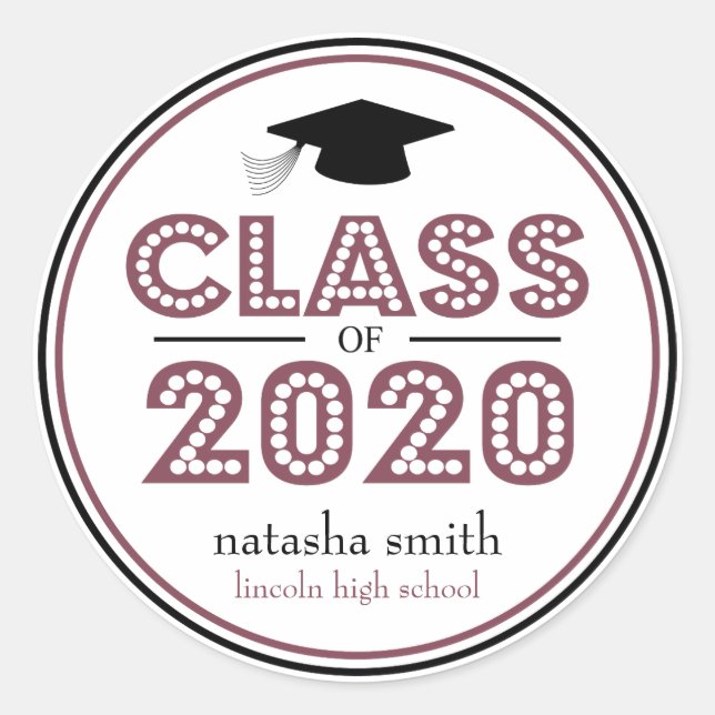 Class Of 2020 Graduation Favour (Maroon / Black) Classic Round Sticker (Front)