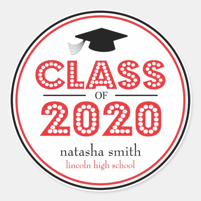 Class Of 2020 Graduation Favour (Red / Black) Classic Round Sticker (Front)